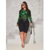 imageFloerns Womens Plus Size Leopard Print Mock Neck Mesh Long Sleeve Tee Shirt TopGreen Black