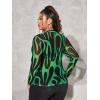 imageFloerns Womens Plus Size Leopard Print Mock Neck Mesh Long Sleeve Tee Shirt TopGreen Black