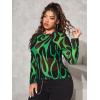 imageFloerns Womens Plus Size Leopard Print Mock Neck Mesh Long Sleeve Tee Shirt TopGreen Black