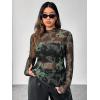 imageFloerns Womens Plus Size Leopard Print Mock Neck Mesh Long Sleeve Tee Shirt TopGreen Dragon