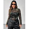 imageFloerns Womens Plus Size Leopard Print Mock Neck Mesh Long Sleeve Tee Shirt TopGreen Dragon