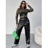 imageFloerns Womens Plus Size Leopard Print Mock Neck Mesh Long Sleeve Tee Shirt TopGreen Dragon