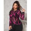 imageFloerns Womens Plus Size Leopard Print Mock Neck Mesh Long Sleeve Tee Shirt TopHot Pink