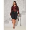 imageFloerns Womens Plus Size Leopard Print Mock Neck Mesh Long Sleeve Tee Shirt TopHot Red
