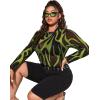 imageFloerns Womens Plus Size Leopard Print Mock Neck Mesh Long Sleeve Tee Shirt TopMustard Yellow