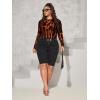 imageFloerns Womens Plus Size Leopard Print Mock Neck Mesh Long Sleeve Tee Shirt TopOrange