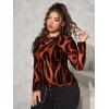 imageFloerns Womens Plus Size Leopard Print Mock Neck Mesh Long Sleeve Tee Shirt TopOrange