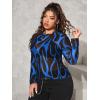 imageFloerns Womens Plus Size Leopard Print Mock Neck Mesh Long Sleeve Tee Shirt TopRoyal Blue
