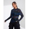 imageFloerns Womens Plus Size Leopard Print Mock Neck Mesh Long Sleeve Tee Shirt TopRoyal Blue Dragon