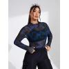 imageFloerns Womens Plus Size Leopard Print Mock Neck Mesh Long Sleeve Tee Shirt TopRoyal Blue Dragon