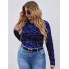 imageFloerns Womens Plus Size Leopard Print Mock Neck Mesh Long Sleeve Tee Shirt TopRoyal Blue Solid