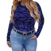 imageFloerns Womens Plus Size Leopard Print Mock Neck Mesh Long Sleeve Tee Shirt TopRoyal Blue Solid