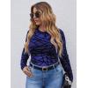 imageFloerns Womens Plus Size Leopard Print Mock Neck Mesh Long Sleeve Tee Shirt TopRoyal Blue Solid
