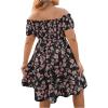 imageFloerns Womens Plus Size Ruffle Off Shoulder Floral Print Short Summer DressBlack