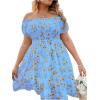 imageFloerns Womens Plus Size Ruffle Off Shoulder Floral Print Short Summer DressBlue Sky