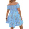 imageFloerns Womens Plus Size Ruffle Off Shoulder Floral Print Short Summer DressBlue Sky