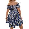 imageFloerns Womens Plus Size Ruffle Off Shoulder Floral Print Short Summer DressNavy Blue