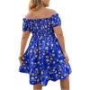 imageFloerns Womens Plus Size Ruffle Off Shoulder Floral Print Short Summer DressRoyal Blue