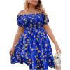 imageFloerns Womens Plus Size Ruffle Off Shoulder Floral Print Short Summer DressRoyal Blue
