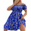 imageFloerns Womens Plus Size Ruffle Off Shoulder Floral Print Short Summer DressRoyal Blue