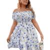 imageFloerns Womens Plus Size Ruffle Off Shoulder Floral Print Short Summer DressWhite