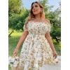 imageFloerns Womens Plus Size Ruffle Off Shoulder Floral Print Short Summer DressYellow
