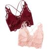 imageFloerns Womens Sexy Lace V Neck Criss Cross Back Bralette Crop TopPink Red