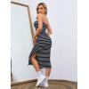 imageFloerns Womens Striped Strapless Textured Rib Tube Top Dress Split Thigh Bodycon Midi DressesBlack
