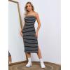 imageFloerns Womens Striped Strapless Textured Rib Tube Top Dress Split Thigh Bodycon Midi DressesBlack