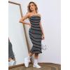 imageFloerns Womens Striped Strapless Textured Rib Tube Top Dress Split Thigh Bodycon Midi DressesBlack