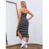 imageFloerns Womens Striped Strapless Textured Rib Tube Top Dress Split Thigh Bodycon Midi DressesBlack