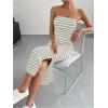 imageFloerns Womens Striped Strapless Textured Rib Tube Top Dress Split Thigh Bodycon Midi DressesGrey