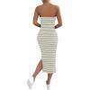 imageFloerns Womens Striped Strapless Textured Rib Tube Top Dress Split Thigh Bodycon Midi DressesGrey