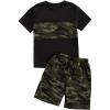 imageFloerns Boys 2 Piece Outfits Print Short Sleeve Camo Tee Shirt and Drawstring Shorts SetA Black