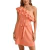 imageFloerns Womens One Shoulder Tiered Layered Sleeveless Ruffle Trim Tunic DressCoral Orange