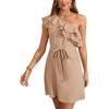 imageFloerns Womens One Shoulder Tiered Layered Sleeveless Ruffle Trim Tunic DressKhaki