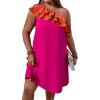 imageFloerns Womens One Shoulder Tiered Layered Sleeveless Ruffle Trim Tunic DressPink Orange