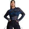 imageFloerns Womens Plus Size Leopard Print Mock Neck Mesh Long Sleeve Tee Shirt TopRoyal Blue Dragon