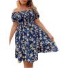 imageFloerns Womens Plus Size Ruffle Off Shoulder Floral Print Short Summer DressNavy Blue