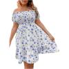 imageFloerns Womens Plus Size Ruffle Off Shoulder Floral Print Short Summer DressWhite