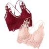 imageFloerns Womens Sexy Lace V Neck Criss Cross Back Bralette Crop TopPink Red