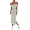 imageFloerns Womens Striped Strapless Textured Rib Tube Top Dress Split Thigh Bodycon Midi DressesGrey