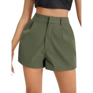 imageFloerns Womens Casual Solid High Waist Wide Leg Shorts with PocketArmy Green