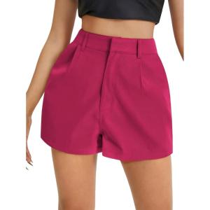 imageFloerns Womens Casual Solid High Waist Wide Leg Shorts with PocketHot Pink Solid