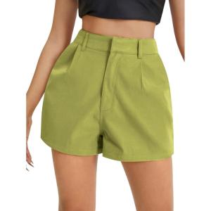 imageFloerns Womens Casual Solid High Waist Wide Leg Shorts with PocketLime Green