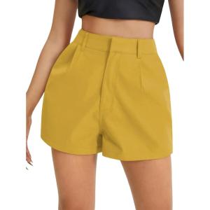 imageFloerns Womens Casual Solid High Waist Wide Leg Shorts with PocketYellow Solid