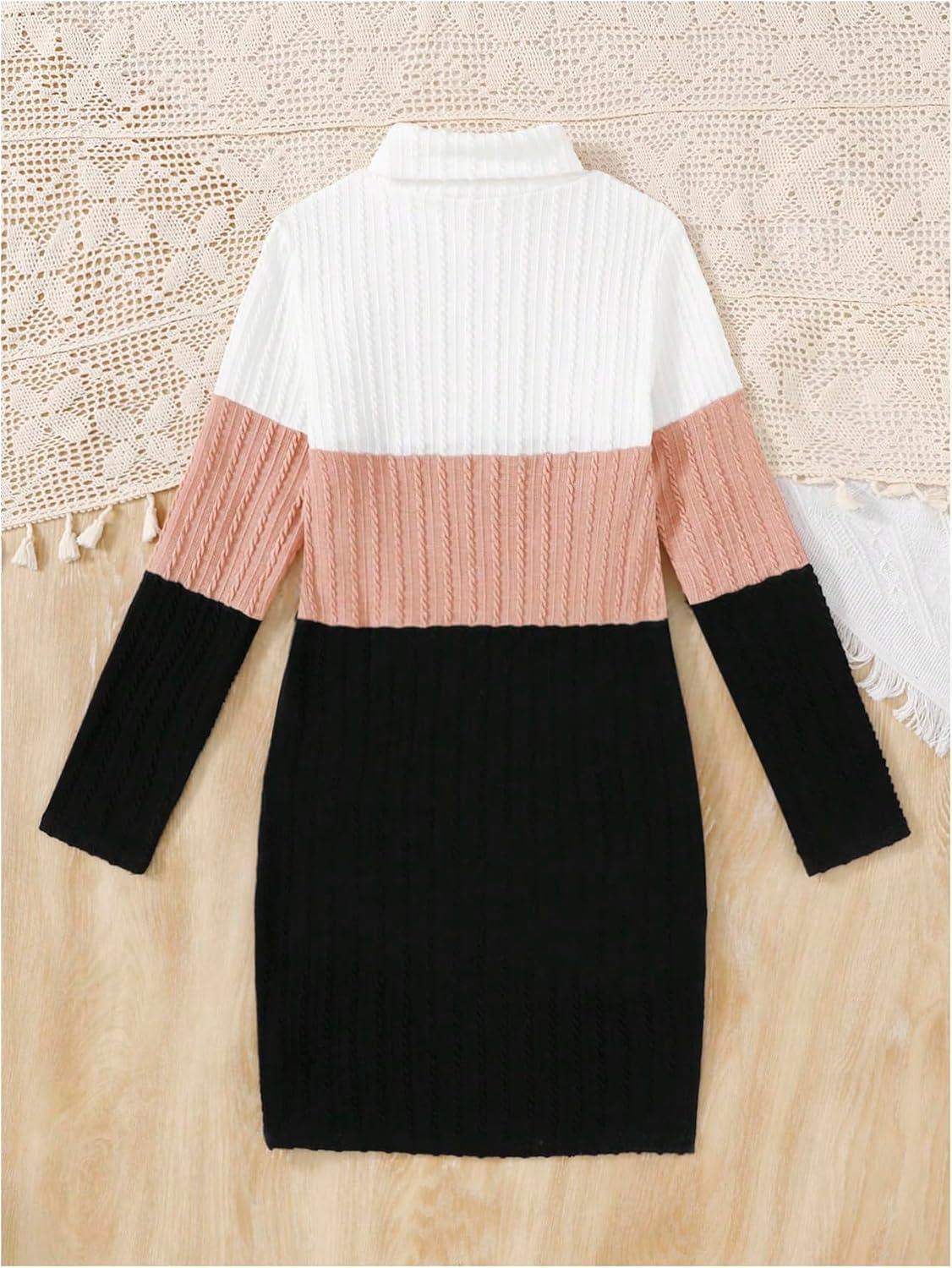 imageFloerns Girls Long Sleeve Mock Neck Rib Knit Fitted Pencil DressBlack Multi