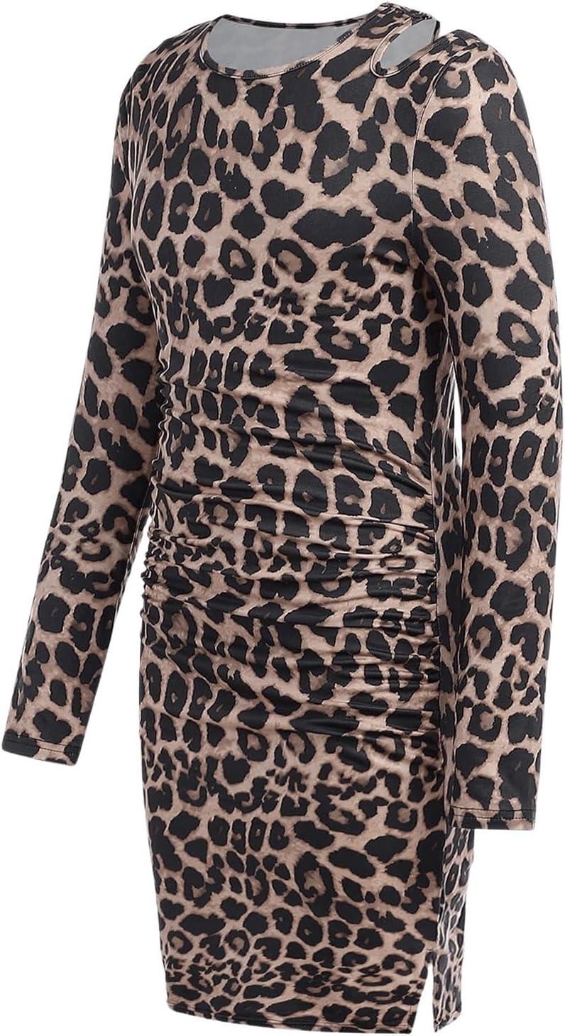 imageFloerns Girls Long Sleeve Mock Neck Rib Knit Fitted Pencil DressLeopard