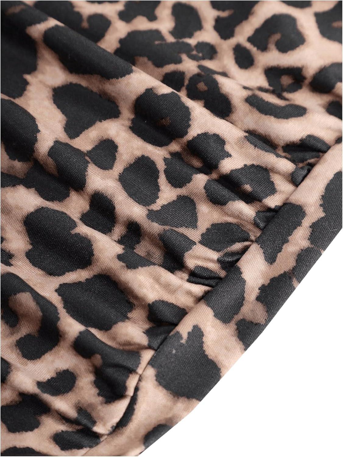 imageFloerns Girls Long Sleeve Mock Neck Rib Knit Fitted Pencil DressLeopard