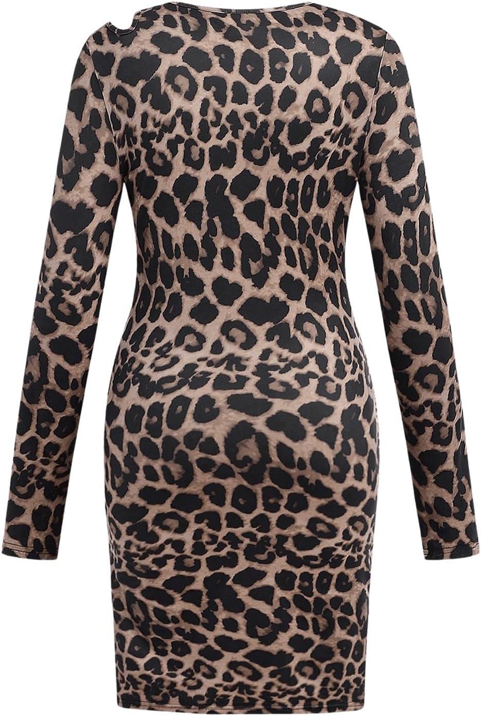 imageFloerns Girls Long Sleeve Mock Neck Rib Knit Fitted Pencil DressLeopard